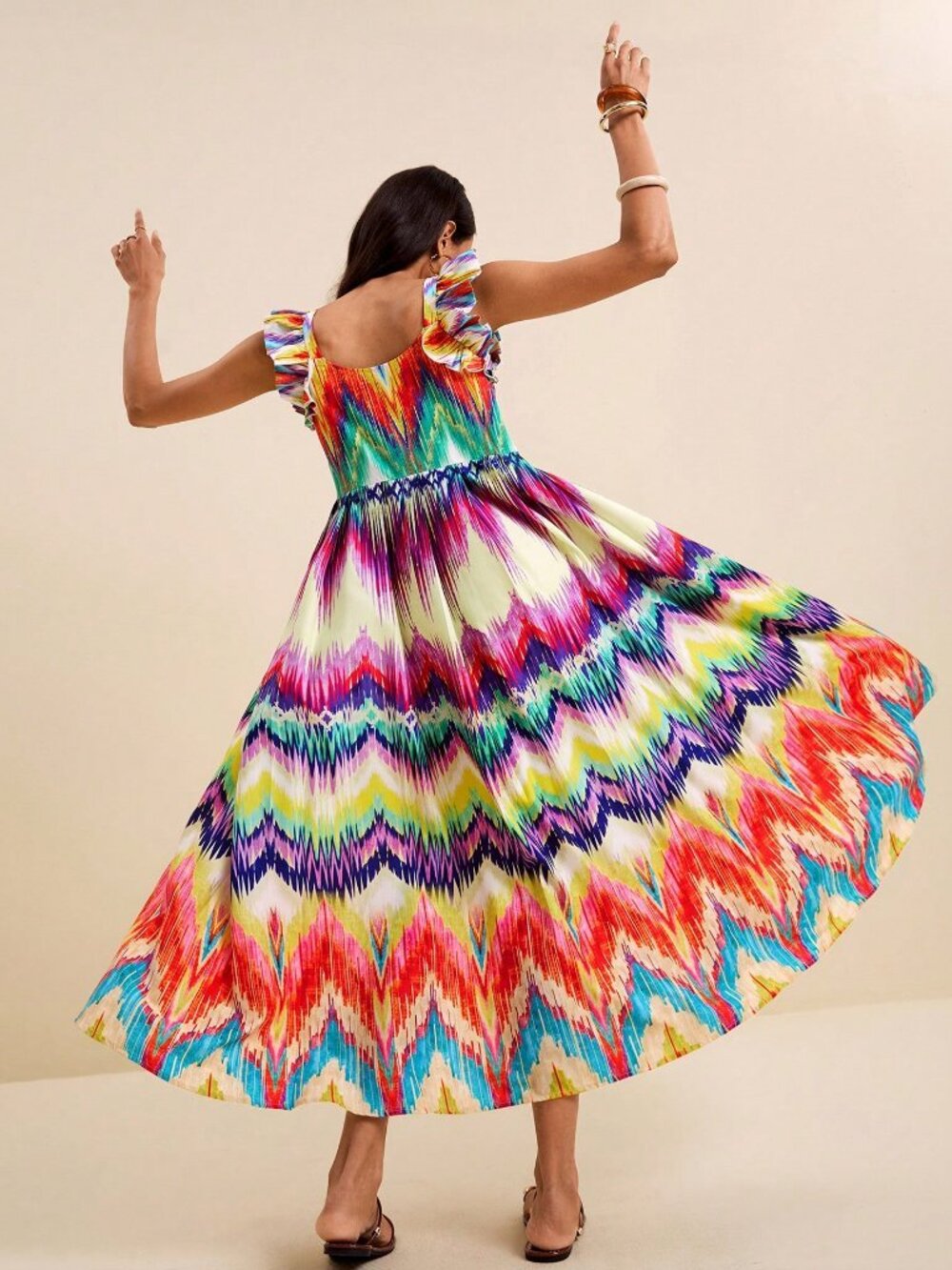 Boho Women's multicolor Print sleeveless maxi Dress - Picture 2 of 8